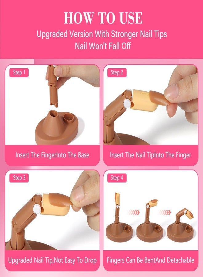 LIONVISON Practice Fingers Hand Acrylic Nails: 3PCS Fake Fingers to Practice Fake Nails - Manicure Acrylic Nail Hands Training Set with Base and 100PCS Brown Nail Tips for Nail Supplies - Image 5